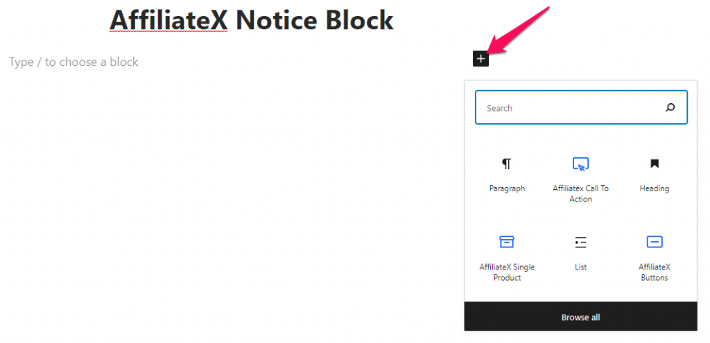 How to add the AffiliateX Notice block