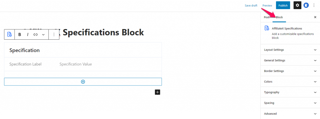 AffiliateX Specifications Block