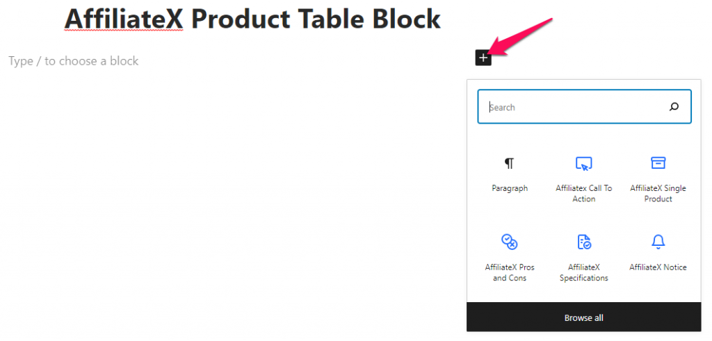 How to add the AffiliateX Product Table block?