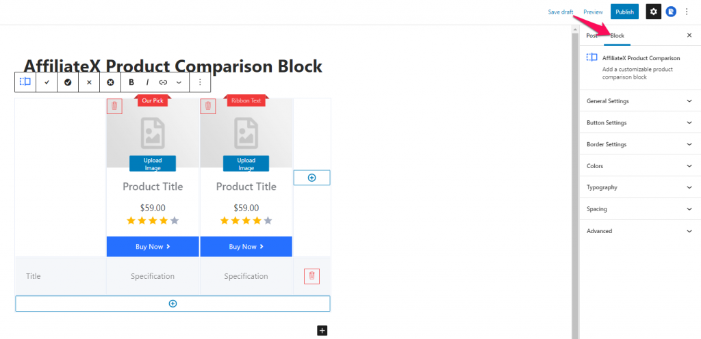 How to add the AffiliateX Product Comparison block