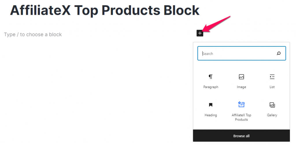 How to add the AffiliateX Top Products block