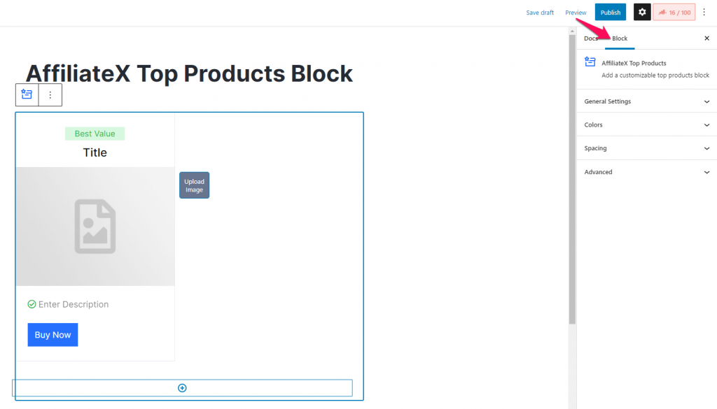 How to add the AffiliateX Top Products block