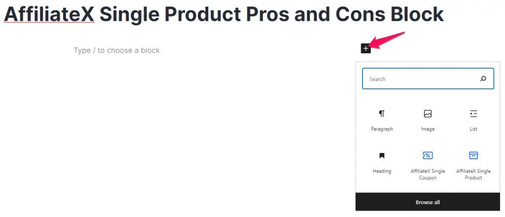 How to add the AffiliateX Single Product Pros and Cons block