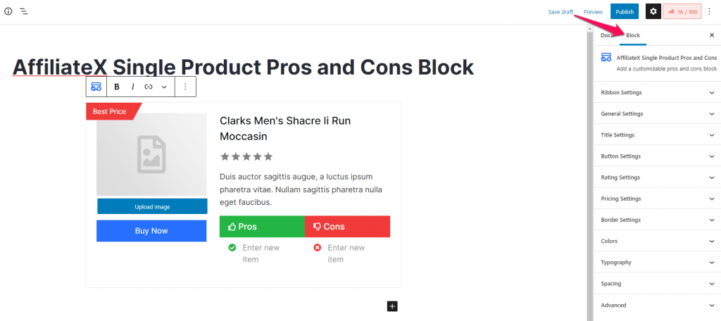 How to add the AffiliateX Single Product Pros and Cons block