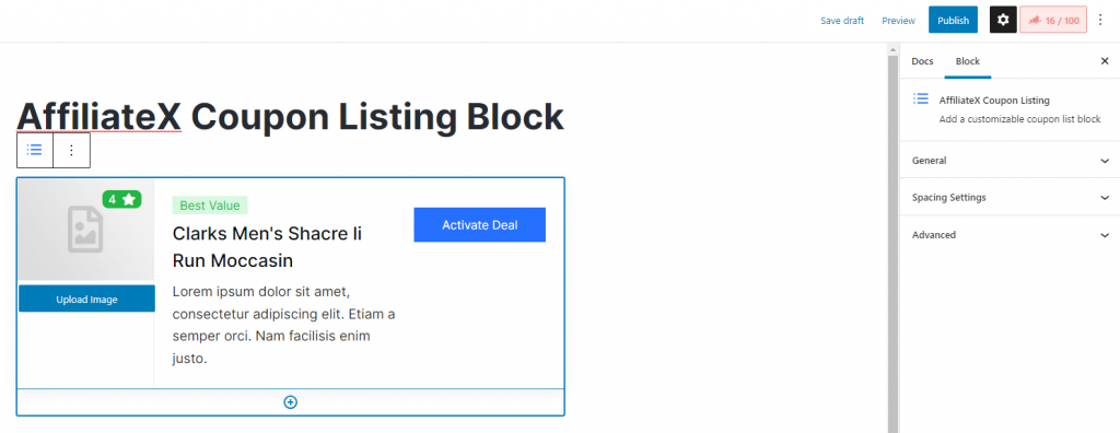 How to add the AffiliateX Coupon Listing block