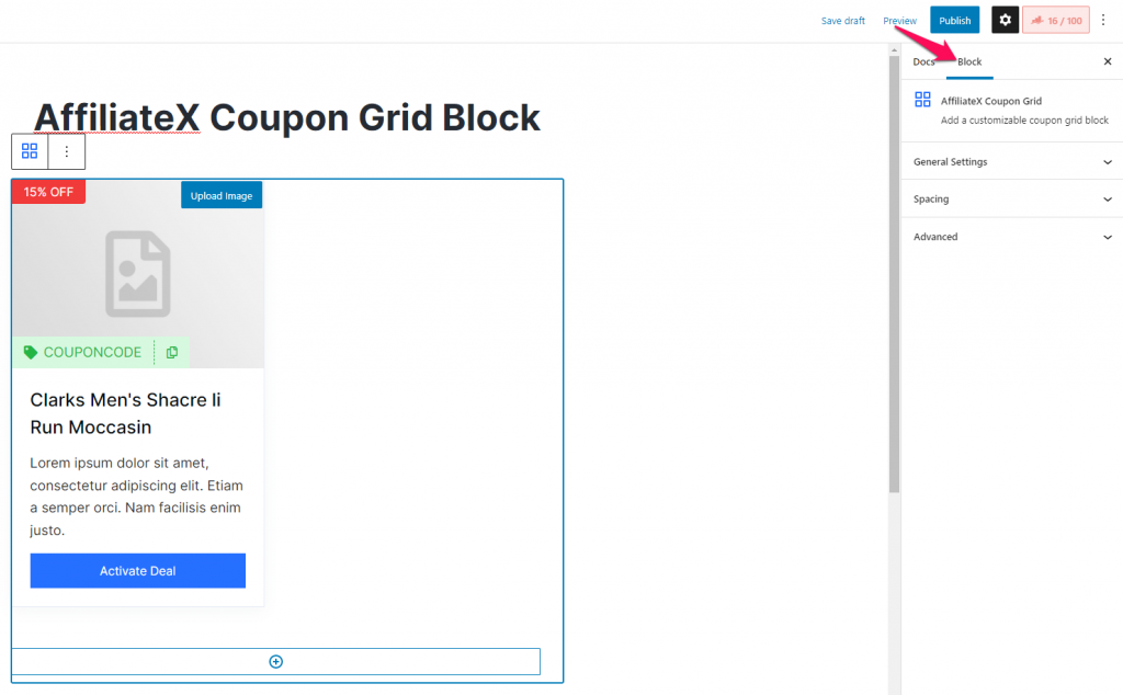 How to add the AffiliateX Coupon Grid block