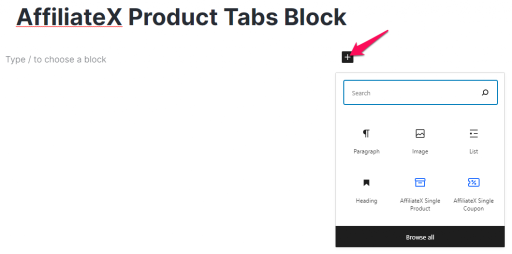 How to add the AffiliateX Product Tabs block